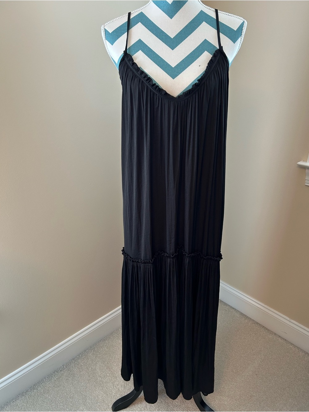 Zara Black Tiered Maxi Dress with Spaghetti Straps